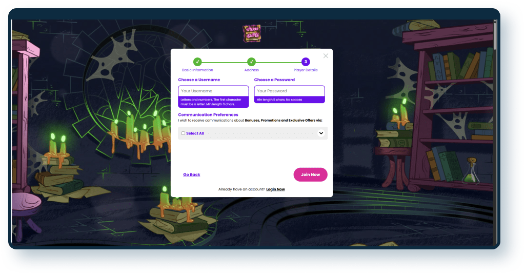Wizard Slots Registration step 3