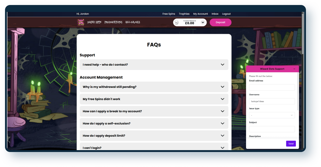 Wizard Slots Support Form