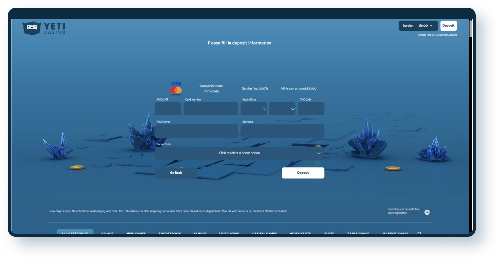 Yeti Casino Deposit step 3