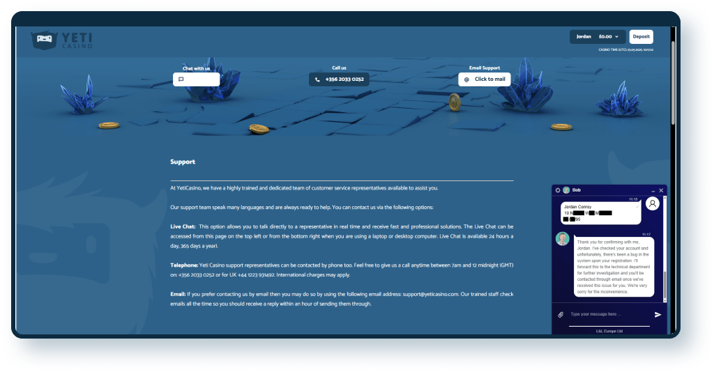Yeti Casino Live Chat 2