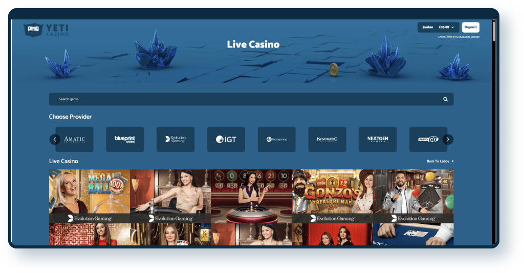 Yeti Casino Live Dealer Games