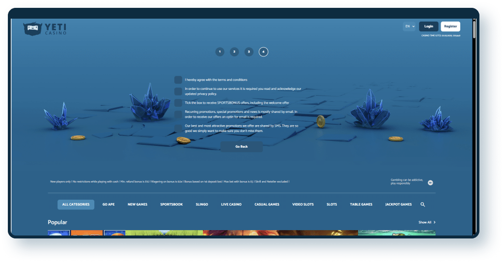 Yeti Casino Registration step 4