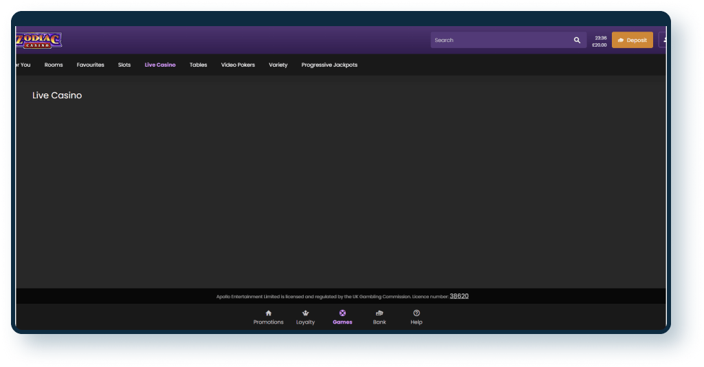 Zodiac Casino Live Casino