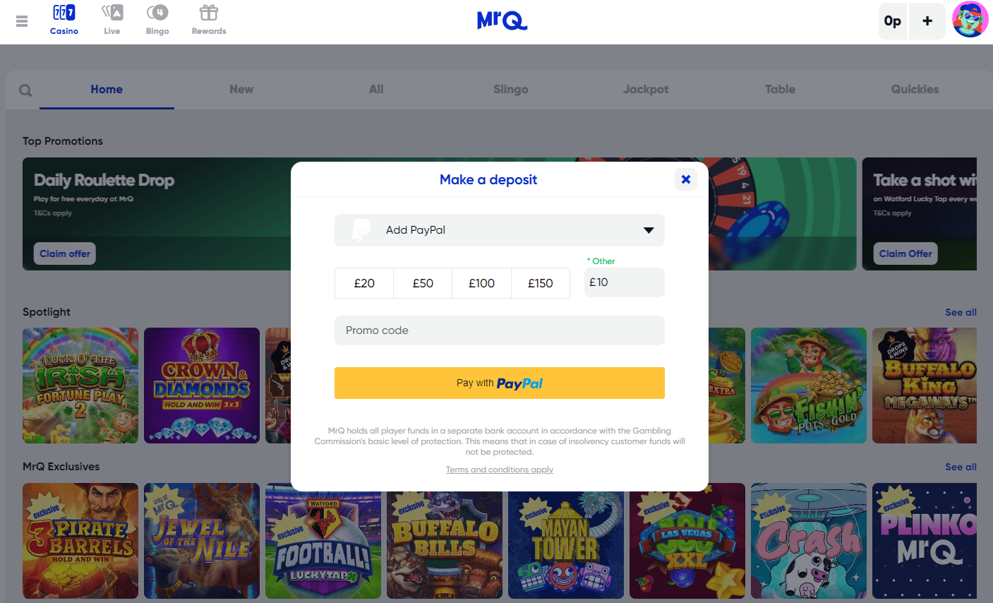 deposit methods at mrq casino