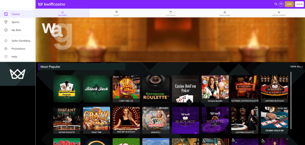 kwiff casino homepage