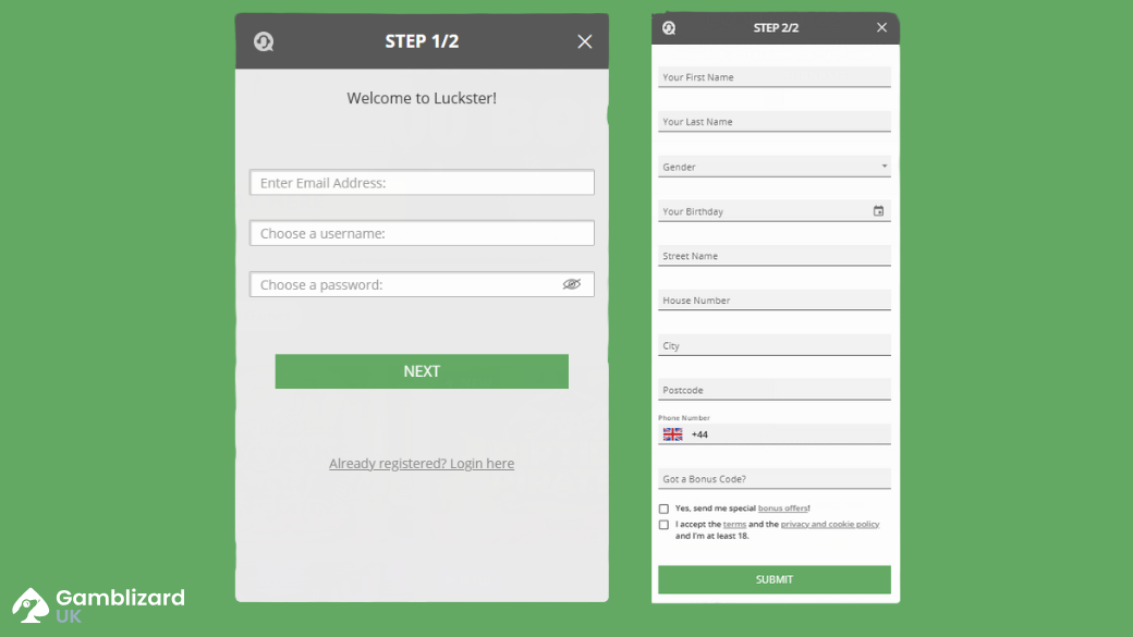 luckster casino sign up process