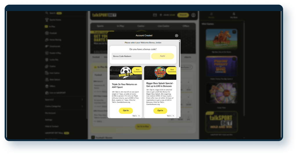 talkSPORT BET Registration step 4