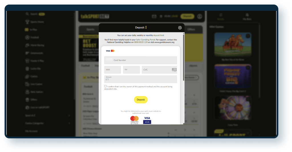 talkSPORT BET Deposit
