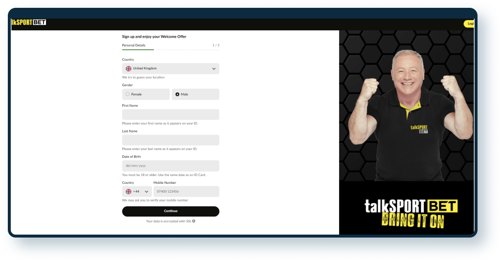 talkSPORT BET Registration step 3