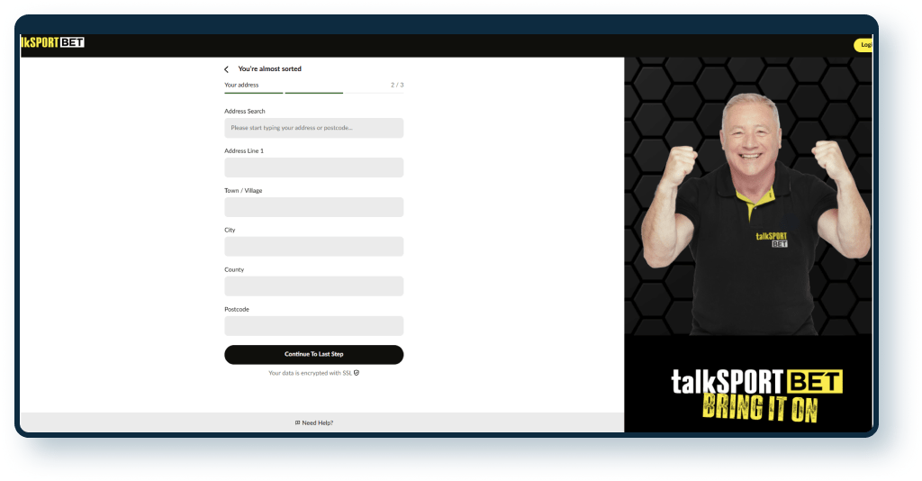 talkSPORT BET Registration step 2
