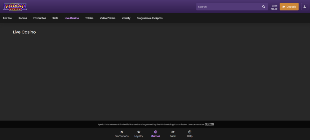zodiac online casino live games