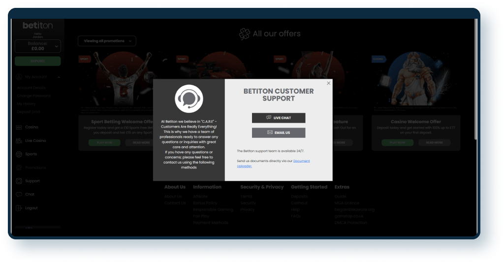 Betiton Casino Support