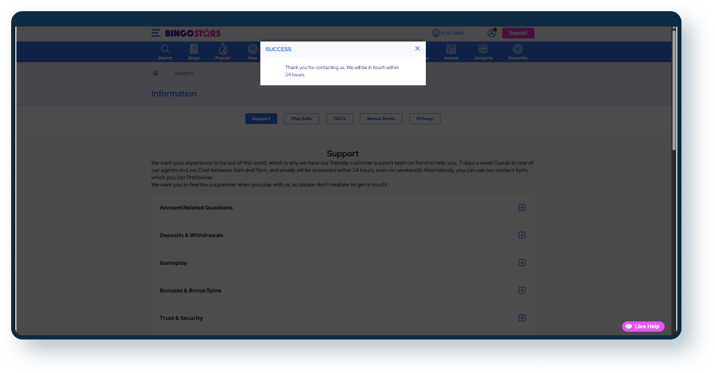 Bingostars Contact Form 2