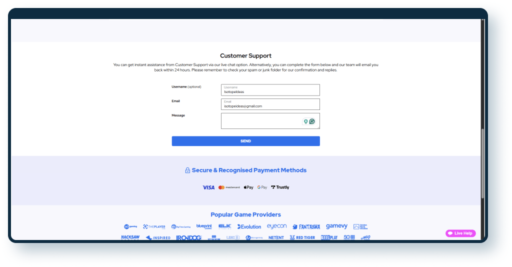 Bingostars Contact Form 1