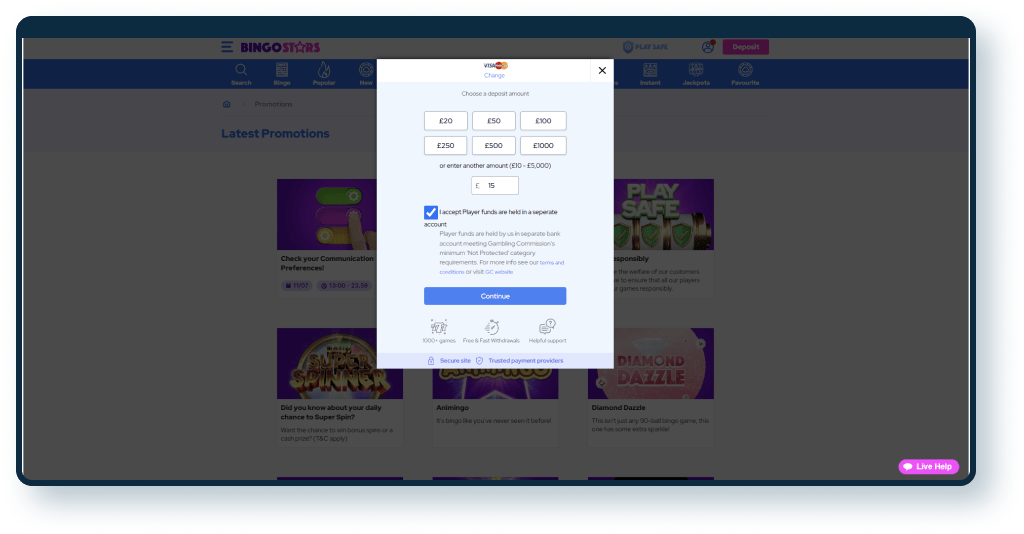 Bingostars Deposit step 3