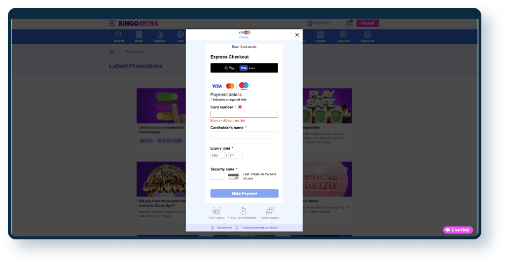 Bingostars Deposit step 5