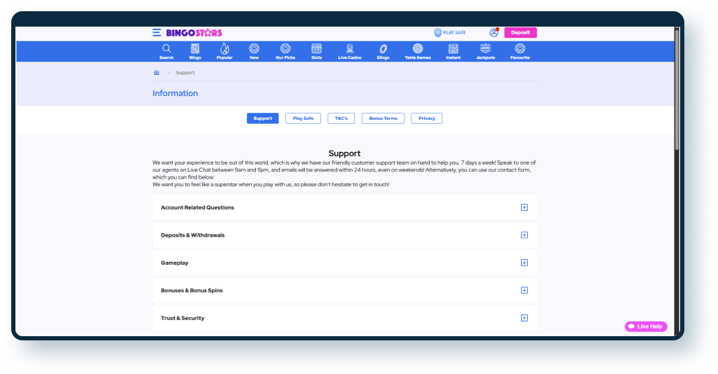 Bingostars FAQ page 1