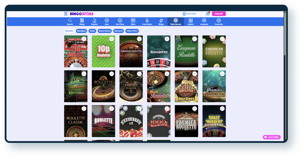 Bingostars Table Games