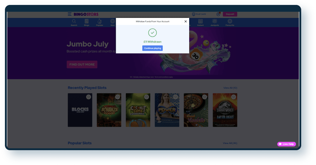 Bingostars Withdrawal step 2