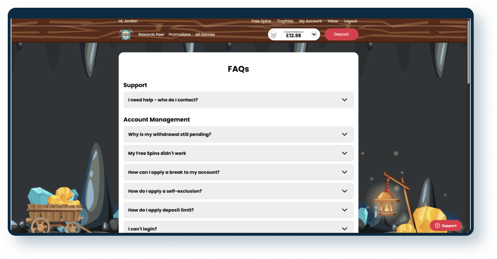 Bonanza Slots FAQ page