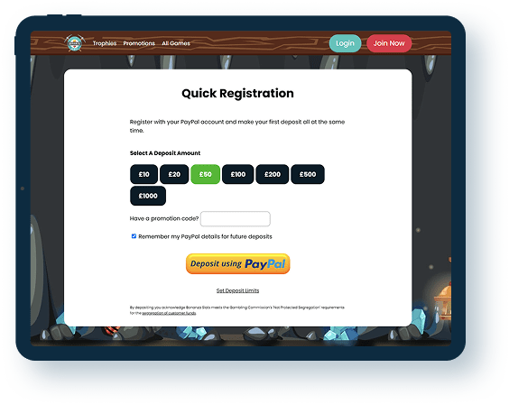 PayPal Registration at Bonanza Slots