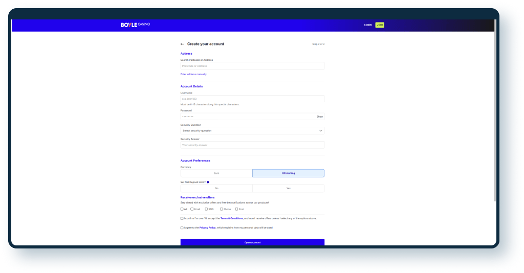 BoyleSports Registration step 2