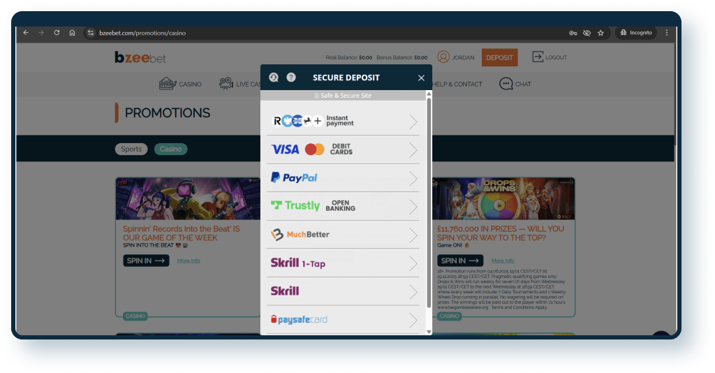 Bzeebet Deposit step 1