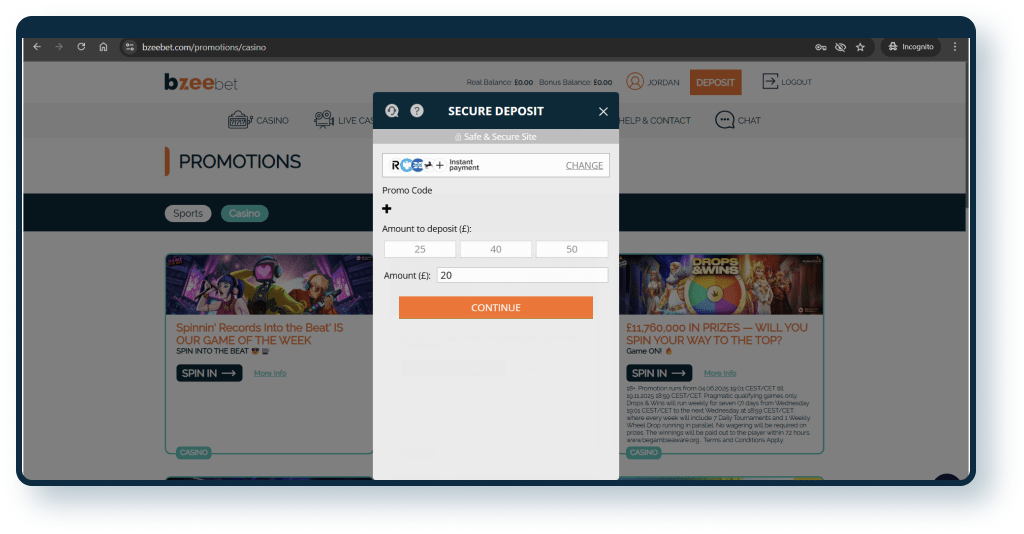 Bzeebet Deposit step 2