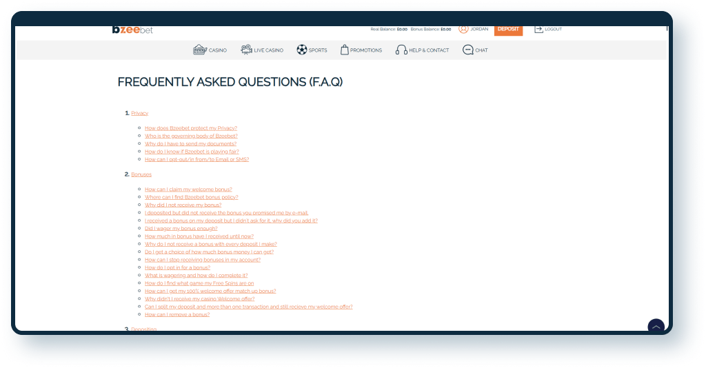 Bzeebet FAQ page
