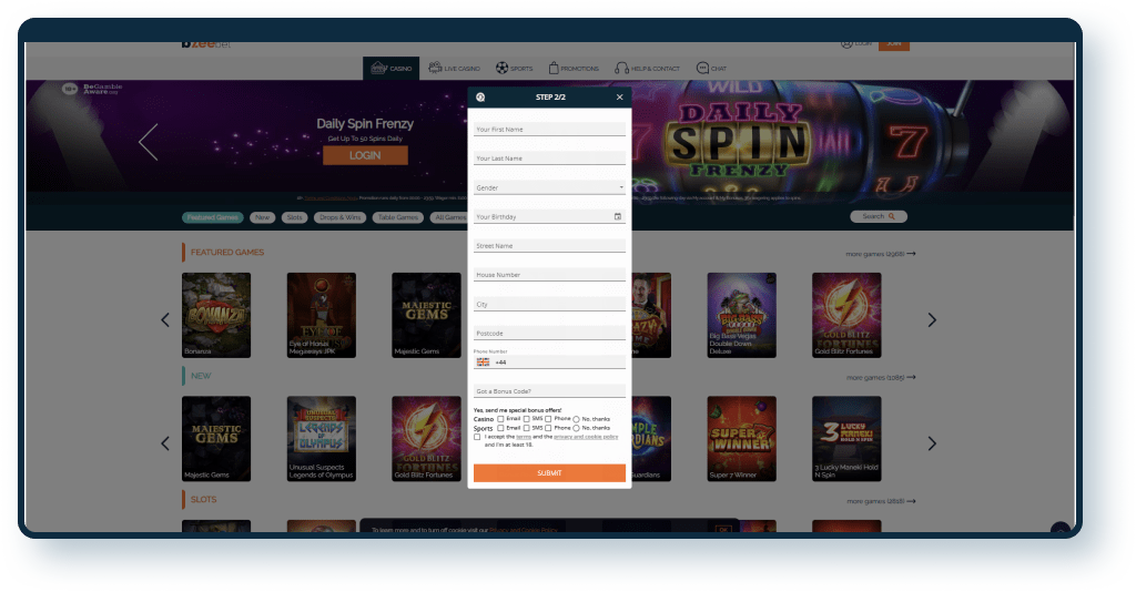 Bzeebet Registration step 2