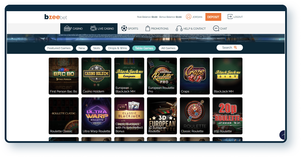 Bzeebet Table Games
