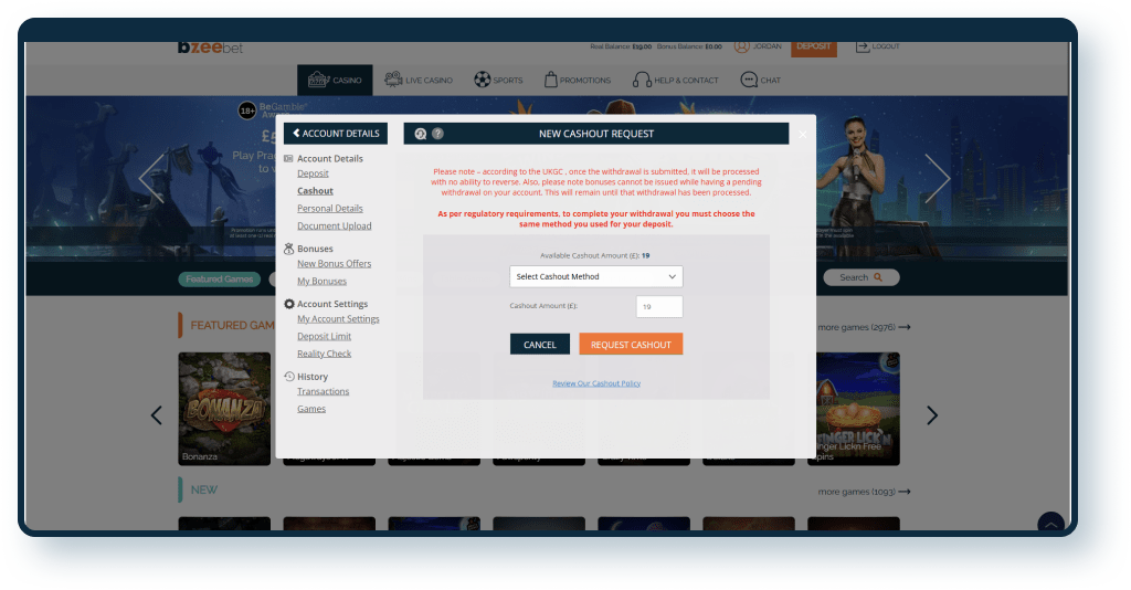 Bzeebet Withdrawal step 1