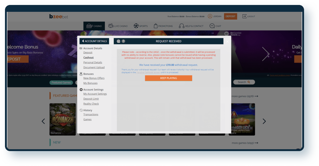 Bzeebet Withdrawal step 2
