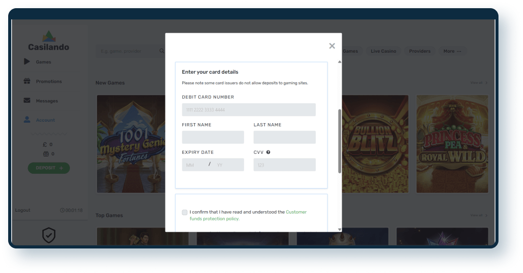 Casilando Deposit step 3