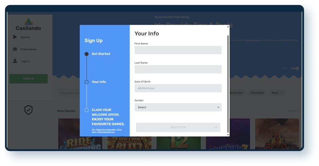 Casilando registration step 2