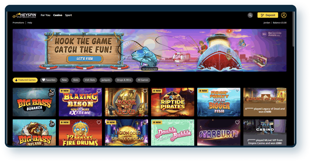 HeySpin Casino Homepage