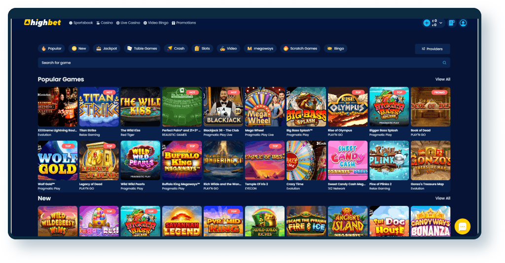 Highbet Casino Homepage
