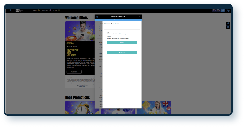 Hopa Casino Deposit step 3