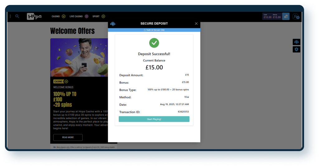 Hopa Casino Deposit step 4