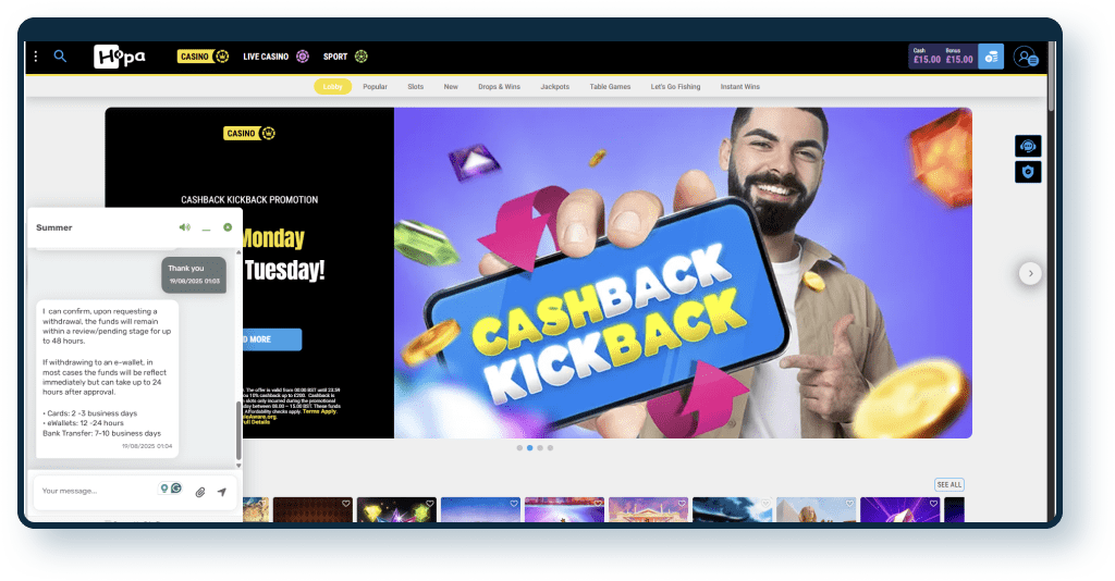 Hopa Casino Live Chat 4