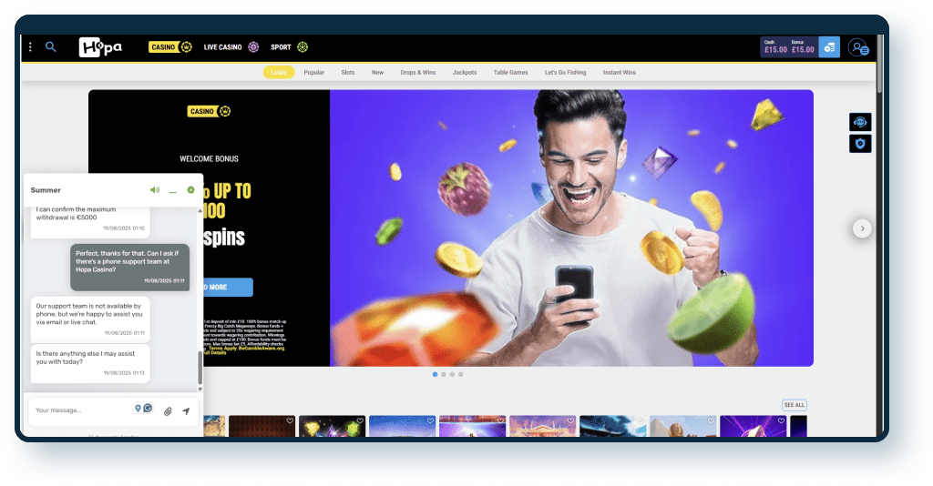 Hopa Casino Live Chat 6