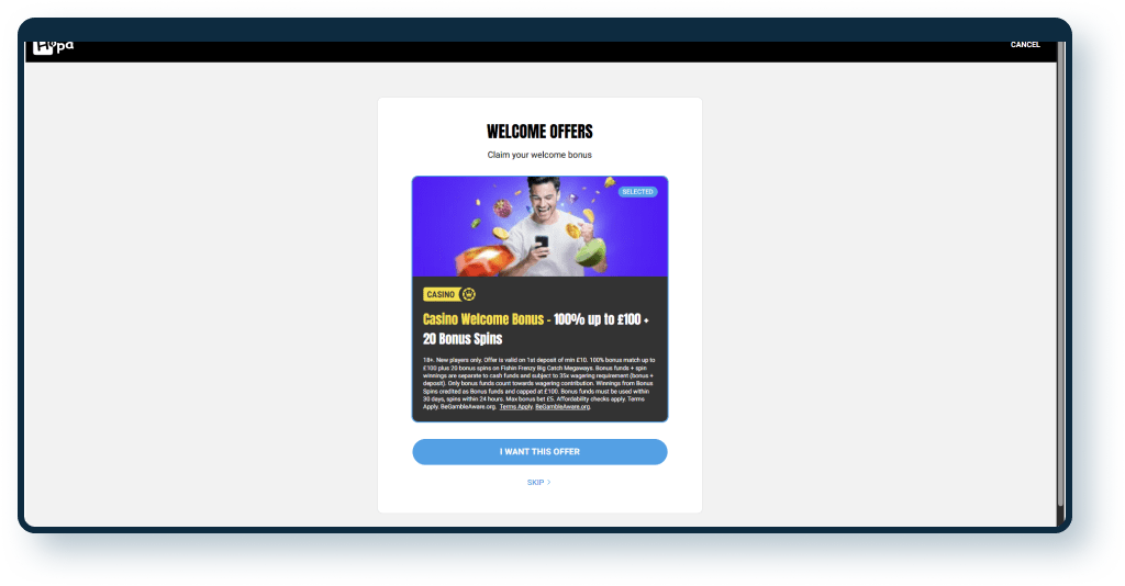 Hopa Casino Registration step 1