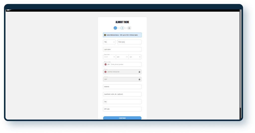 Hopa Casino Registration step 3
