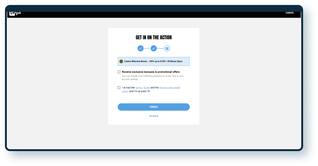 Hopa Casino Registration step 4
