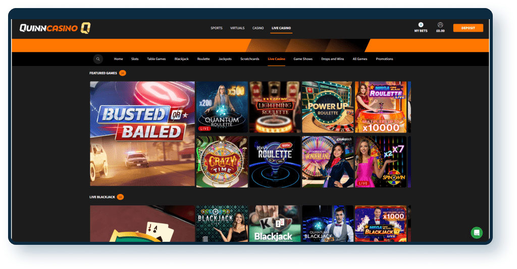 QuinnBet Live Casino