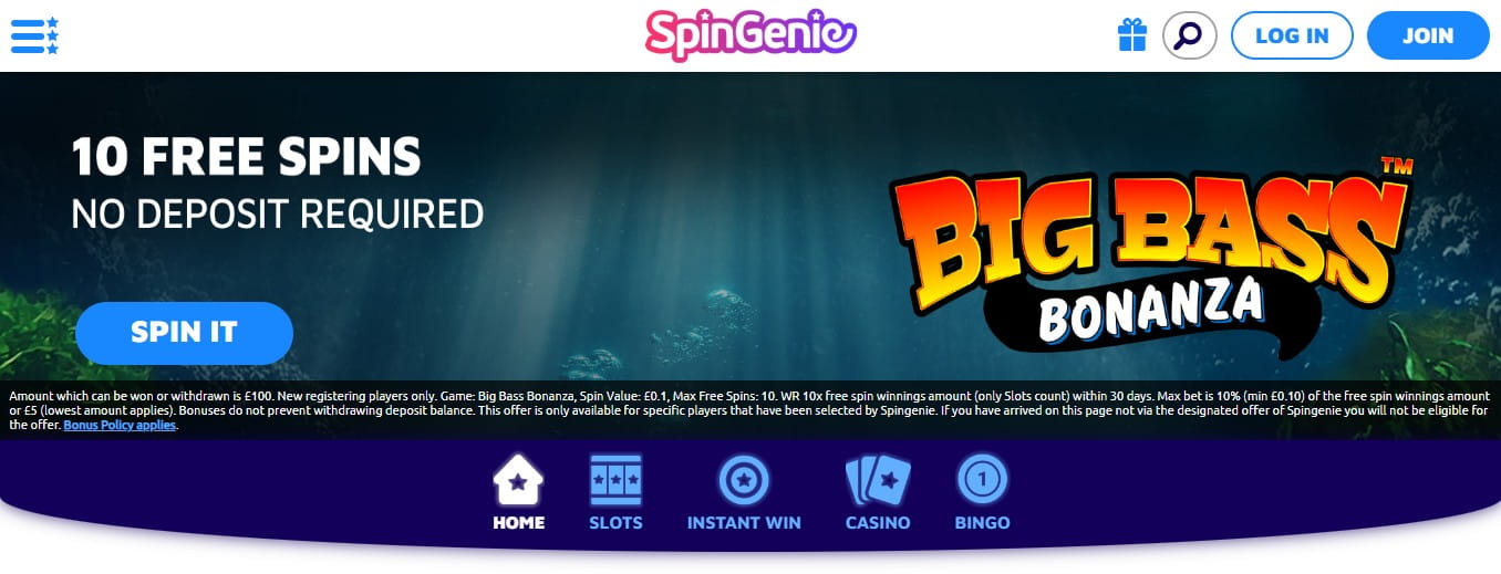 Spingenie no deposit free spins bonus offer interface
