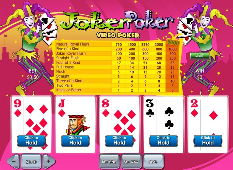 Joker Poker video poker game interface by Playtech
