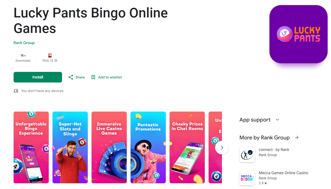 lucky pants bingo app