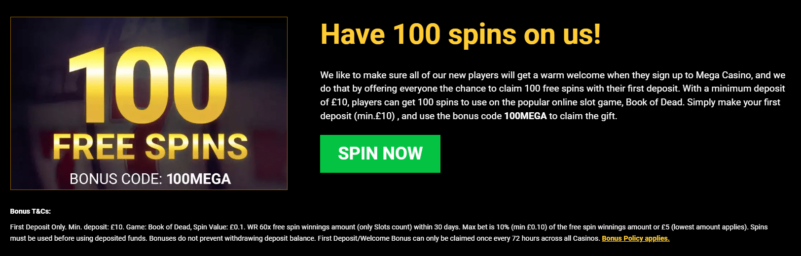 mega casino free spins