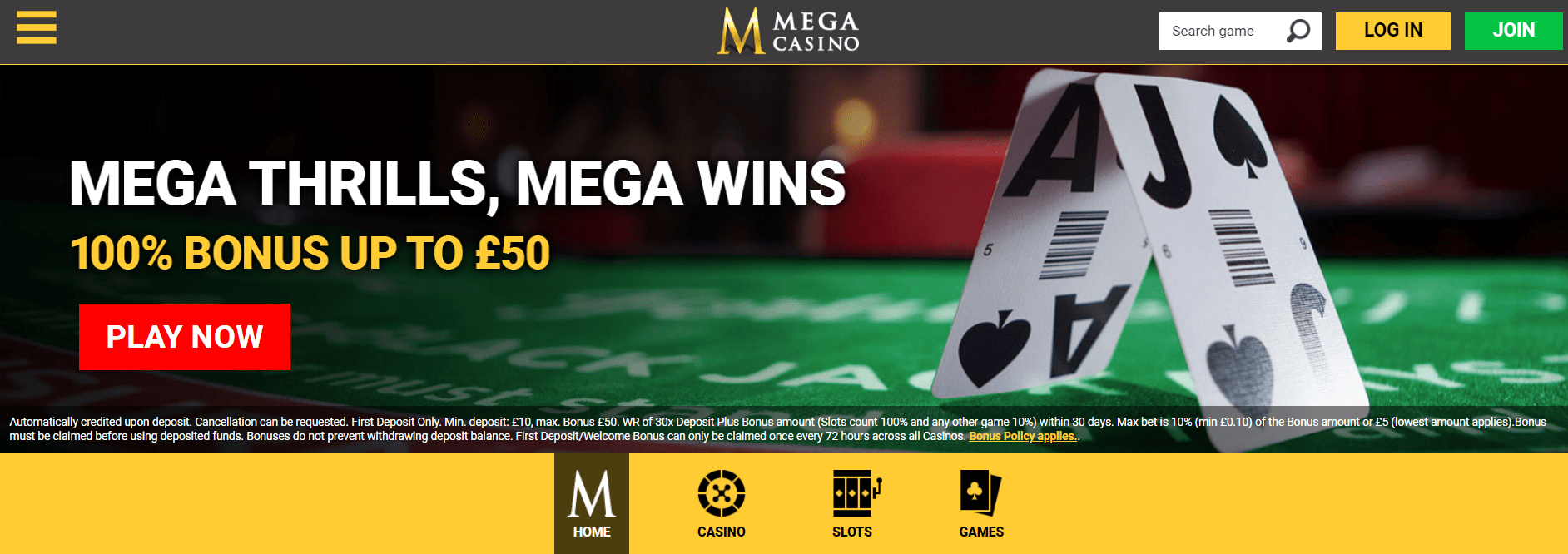 mega casino website